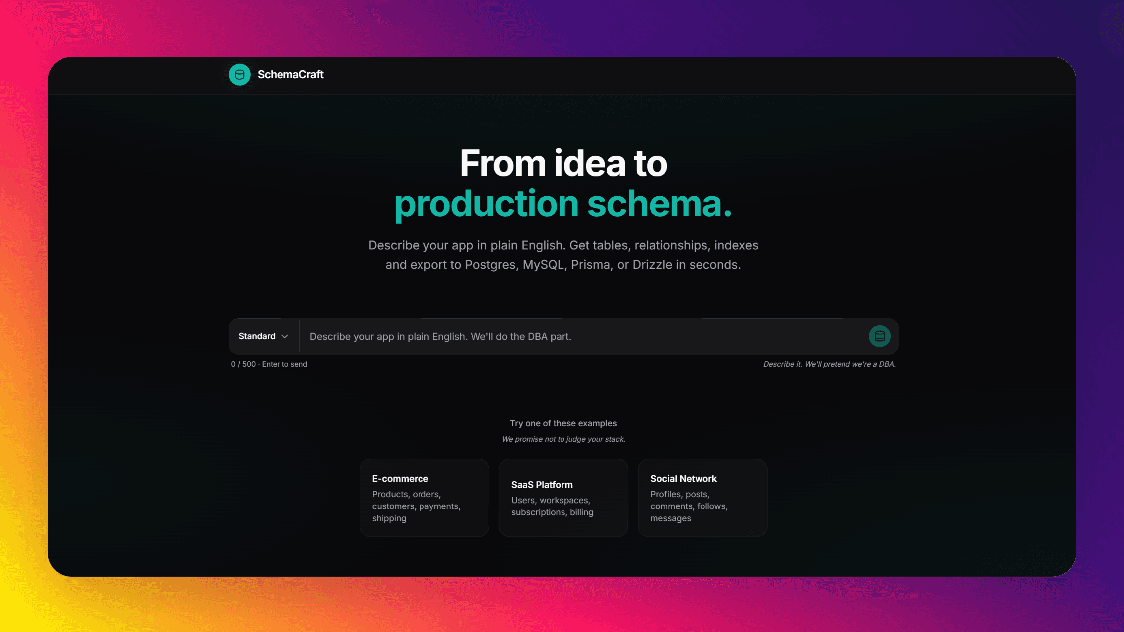 SchemaCraft - Plain-English to Database Schema